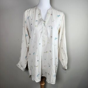 RW & Co Blouse Womens Medium Weather Rain Cloud Rainbow Print Long Oversize